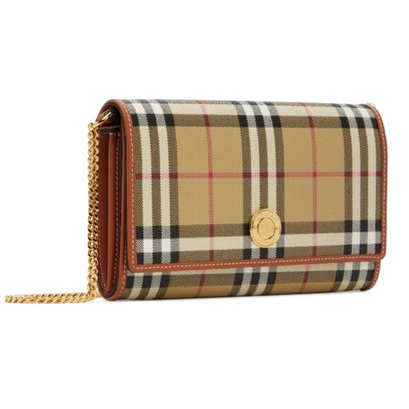 NEW! BURBERRY CHECK CHAIN WALLET CLUTCH CROSSBODY SHOULDER BAG PURSE NWT - Picture 4 of 15